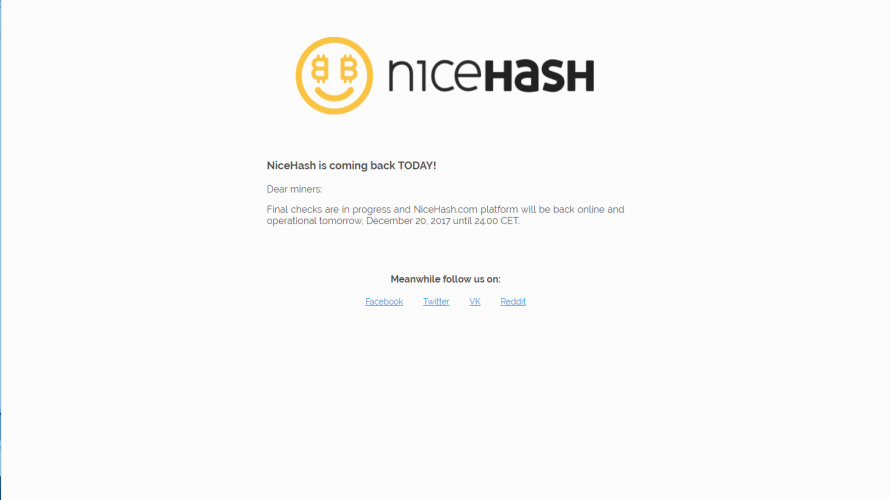 お帰り、「NiceHash」。アタックされダウンしていたNicehashが2週間ぶりの復活。攻撃前の未払い金は?